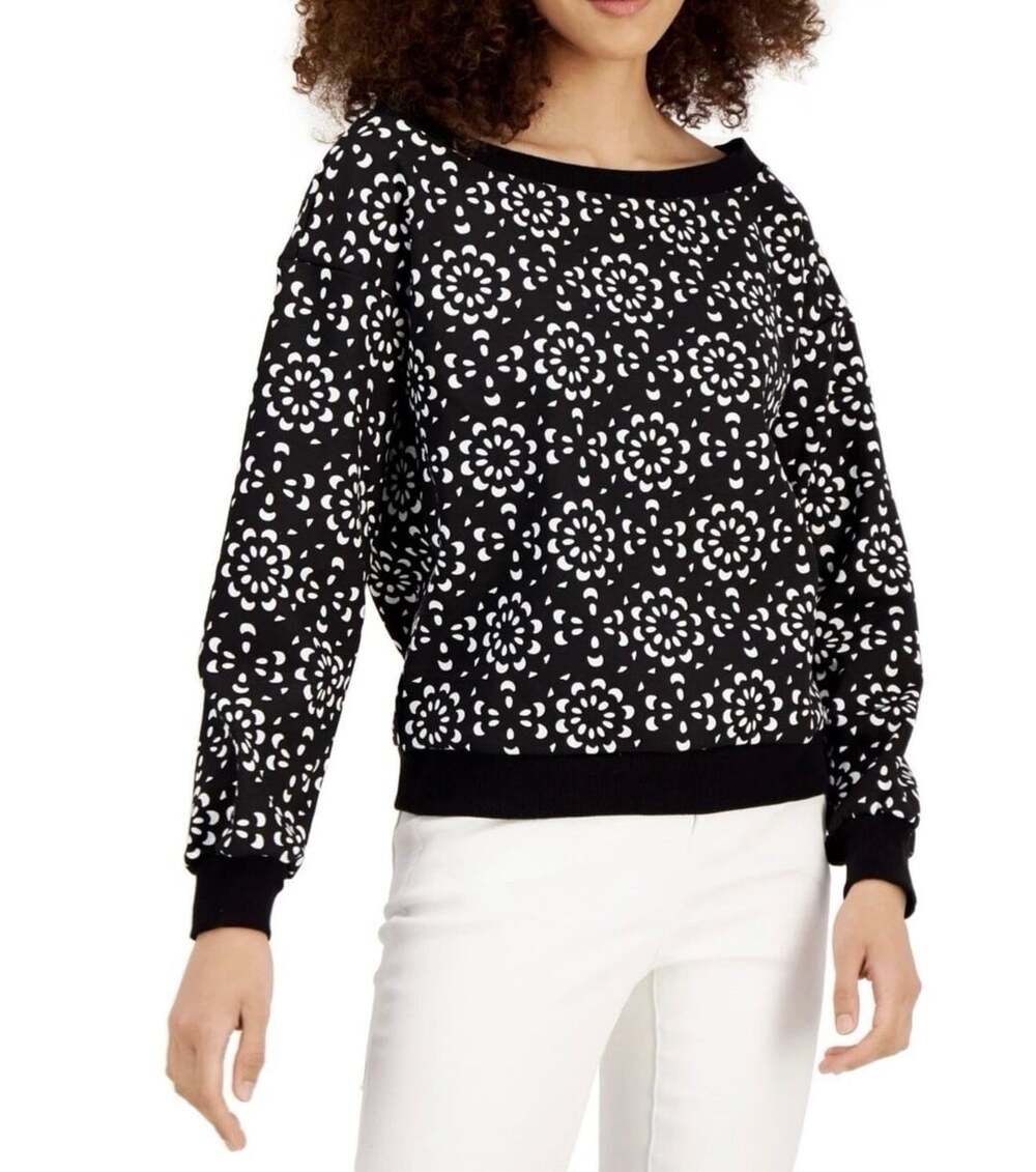 INC International Concepts Jil Flower Sweater Size Small Black White